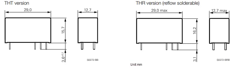 機械図面 - TE Connectivity / Schrack RT1パワーPCBリレー
